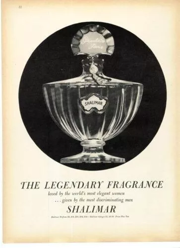 1959 Shalimar Perfume Guerlain Paris Beauty Cologne Fragrance France Ad6825