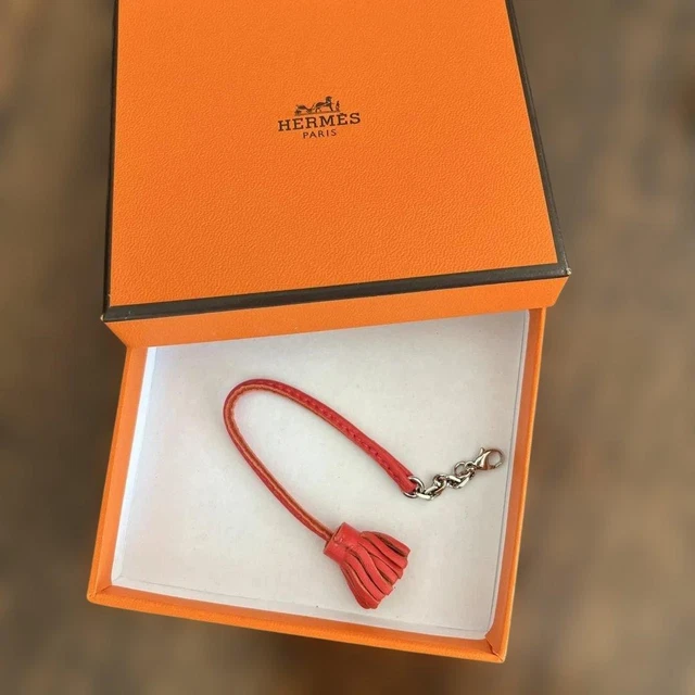 Porte-clés Hermès Authentique – Logo H En Argent Et Cuir Marron – Avec Boîte D'origine – Excellent état