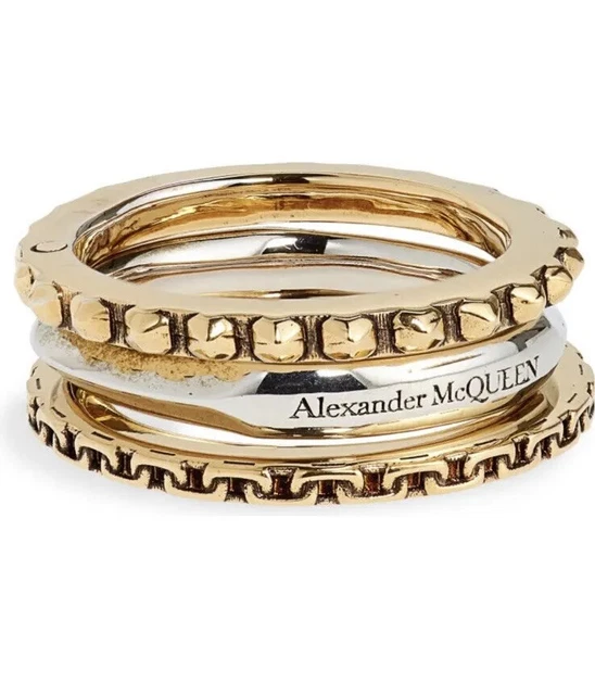 Alexander Mcqueen Punk Chain And Stud Triple Rings NWT Sz 13 Alexander Mcqueen Punk Chain And Stud Triple Rings NWT Sz 13