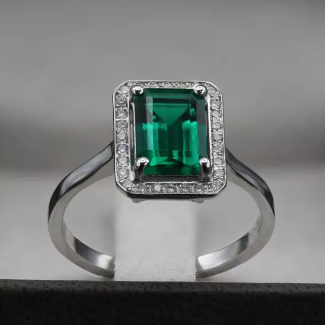 Natural Certified 925 Silver 6ct Green Emerald Panna Gemstoone Engagement Ring