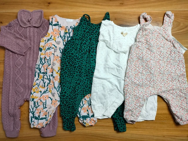 {E934} girls 3-6 months dungarees romper bundle NEXT M&S George