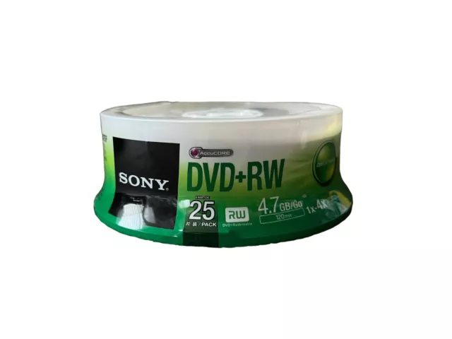 25 pk SONY Blank DVD+RW 4x Logo Branded 4.7GB Rewritable DVD Disc - 25DPW47SP