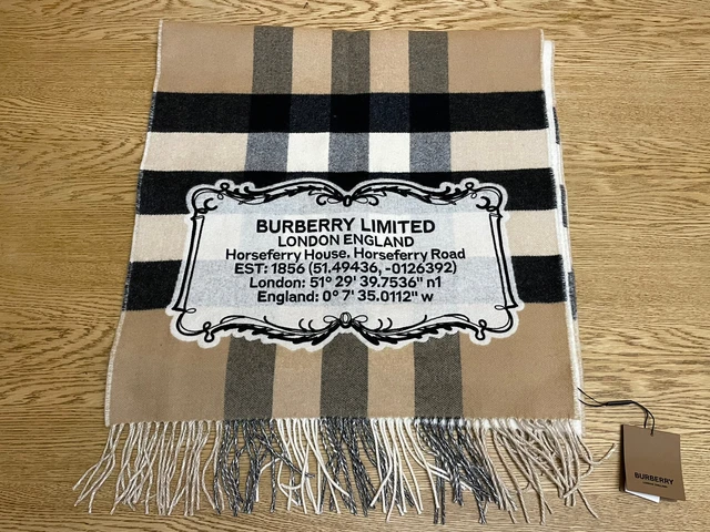 SCIARPA BURBERRY HALF Mega Plaque 100 Cashmere in Archivio Beige