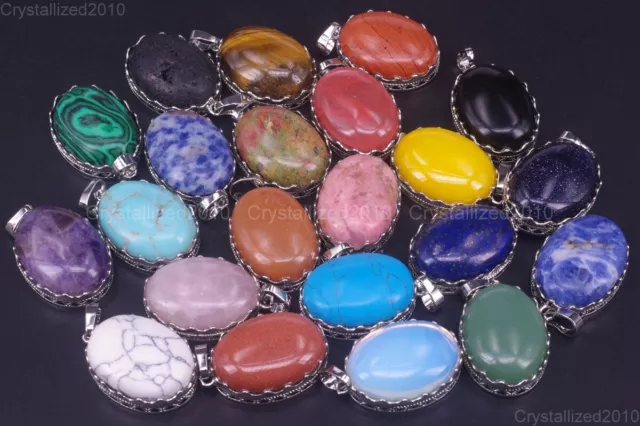 Natural Gemstones Oval Shape Reiki Chakra Healing Pendant Necklaces Beads Pick