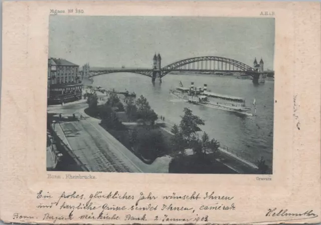 AK/ Postkarte : Raddampfer an Bonner Rheinbrücke 1903