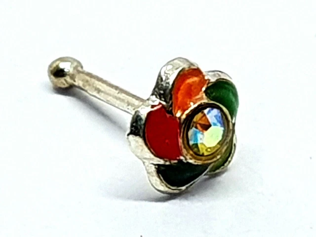 Piercing Nariz Flor AB Cz Esmaltado 22g (0.6mm) 925 Bola Extremo Plata