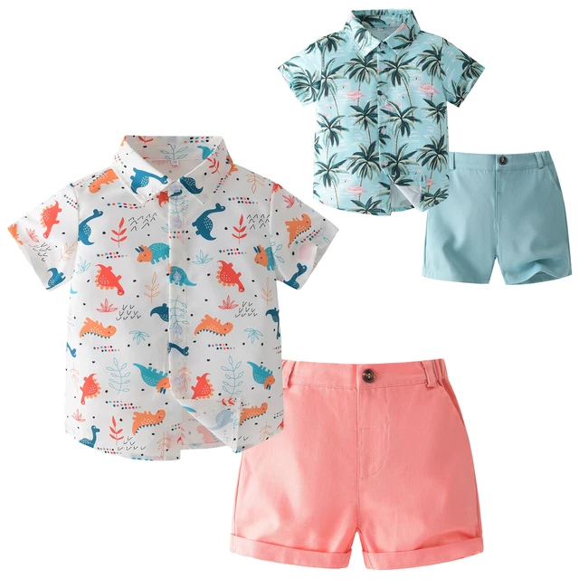 Camicia casual bambino bambino manica corta stampa pantaloncini tinta unita abito bambino