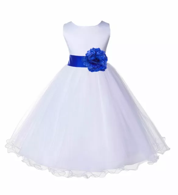 Satin White Tulle Flower Girl Dress Wedding Pageant Communion Reception Baptism