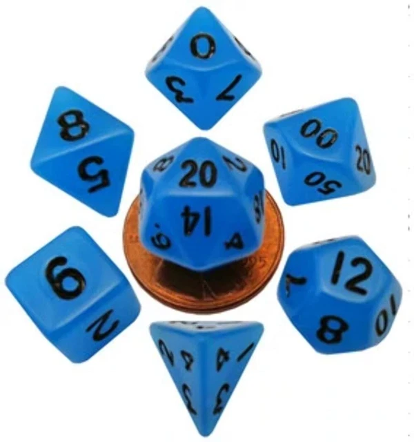 Glow in The Dark Blue 10mm Mini Polyhedral Dice Set (US IMPORT)