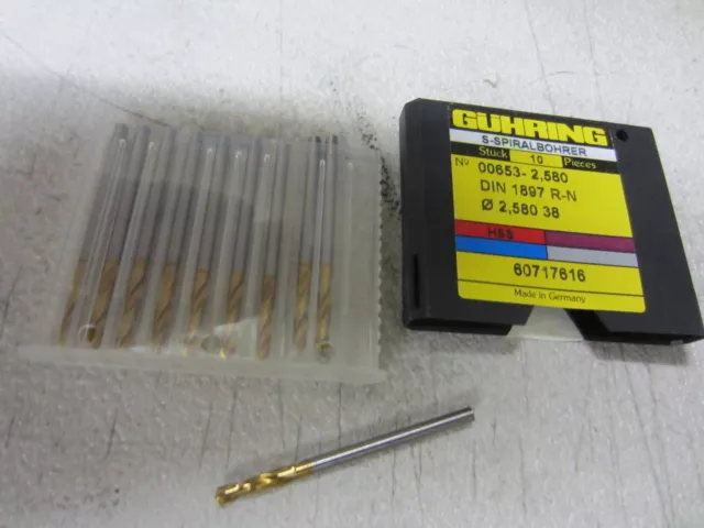 10 new GUHRING 00653-2.580MM #38 HSS Stub Machine Length TiN Coated Twist Drills