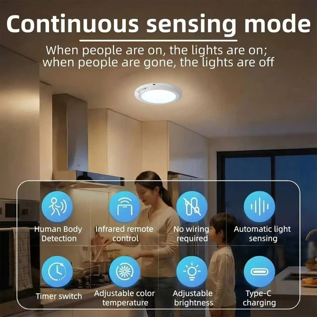 Various Led Lights LED MOTION SENSOR Light Rechargeable Wireless Magnetic Ceiling/Wall ...