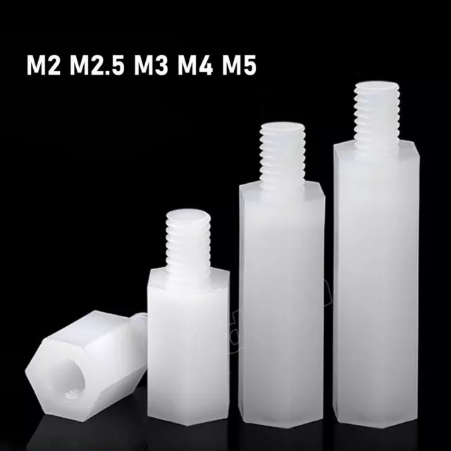 M2 M2.5 M3 M4 M5 White Nylon Hex Male-Female Spacers Standoff PCB Pillar Studs