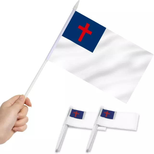 Anley Christian Mini Flag 12 Pack - Hand Held Small Miniature Christian Flags