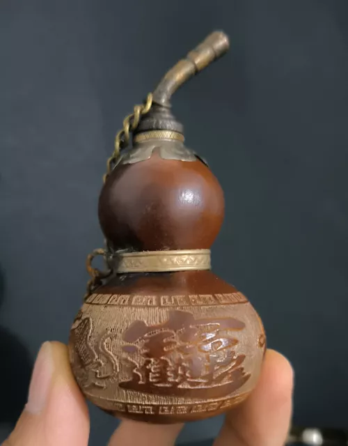 3.8" Old Chinese Natural gourd carving attracts wealth treasures snuff bottle