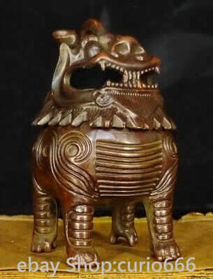 3.7" Rare Old Chinese Pure Bronze Dragon Unicorn Beast Incense Burner Censer
