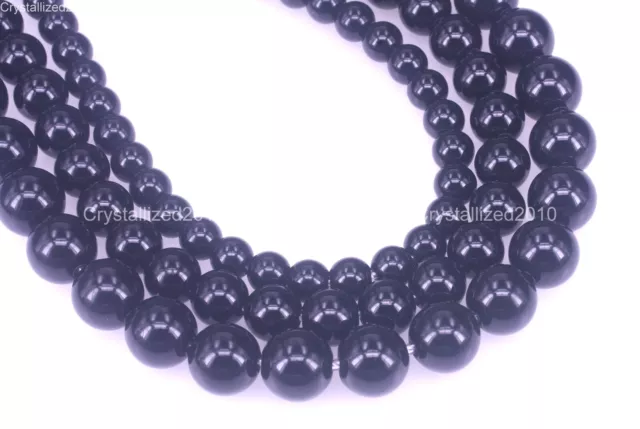 Big Hole 2.0mm Natural Black Onyx Gemstones Round Beads 4mm 6mm 8mm 10mm 15.5"