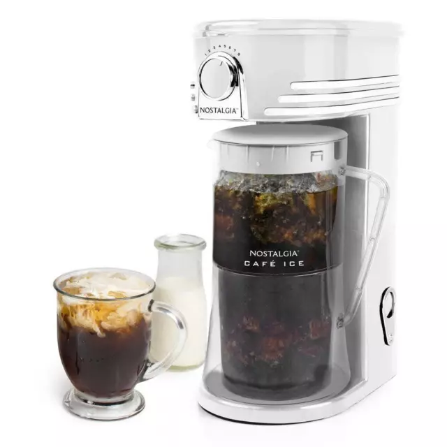 Nostalgia Iced Coffee Tea Brewing System 12-Cup White Plastic Pitcher Auto Shut 3
