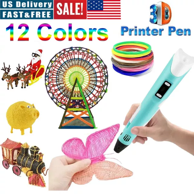 3D Printing Pen Set Doodle Printer Drawing 12 Colours Kids Gift Drawing Pen USA