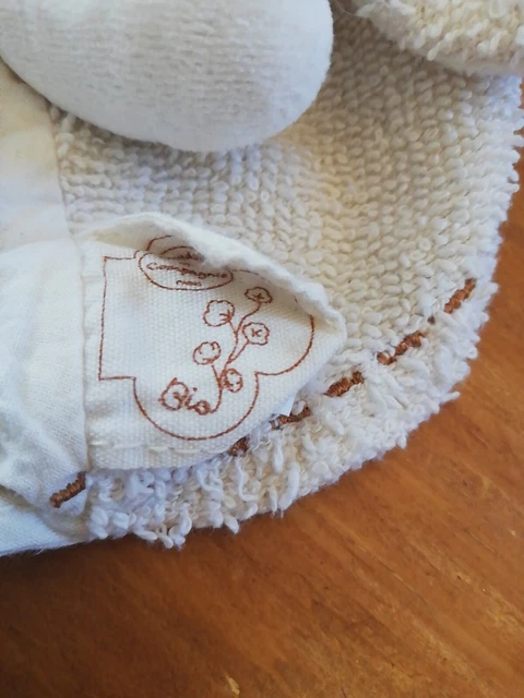 Doudou Et Compagnie Lapin Plat Rond Blanc Marron Beige Coton Bio 3
