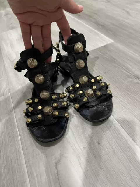 BALENCIAGA black Arena Gladiator Sandals Gold studs 7/ eur 38