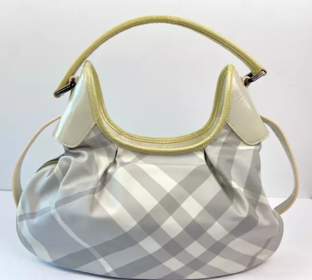 Burberry Checked Gray Nylon & Trimmed Smoke Patent Leather Shoulder Hobo Bag 3