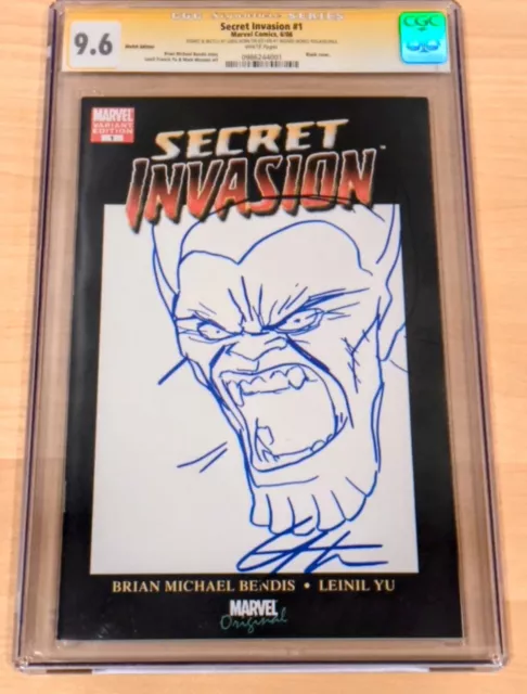 Secret Invasion #1 Cgc 9.6 Ss Greg Horn Skrull Sketch Blank Variant 2008 Marvel