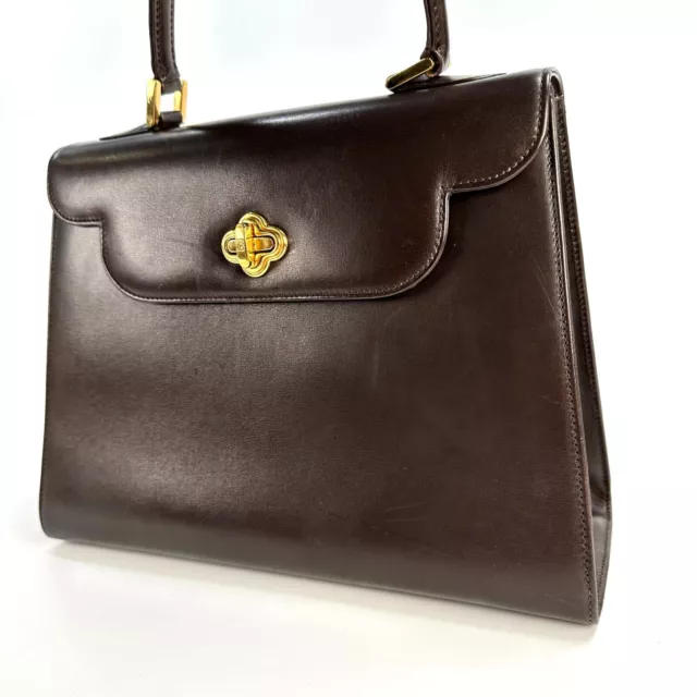 BALLY Hand Bag Dark Brown Leather Authenticity