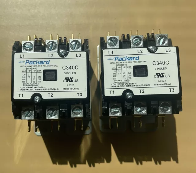 2x Packard C340C 3 Pole 40 Amp Contactor 208/240 Volt Coil Contactor Lot Of 2