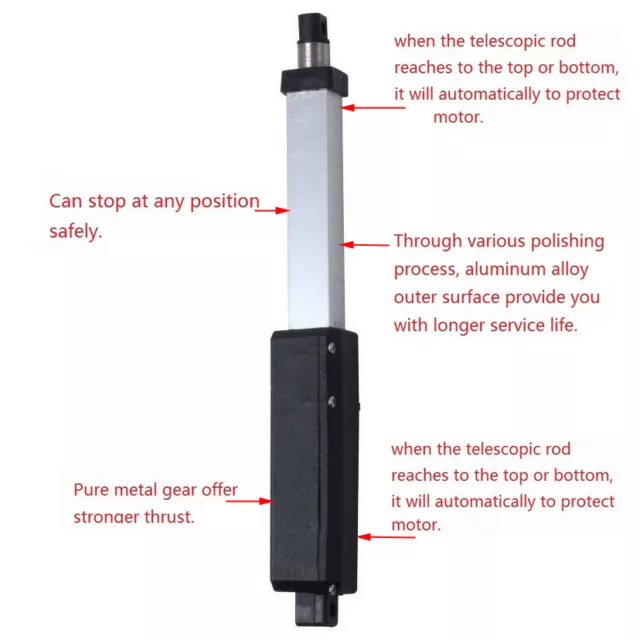 Micro Electric Linear Actuator Stroke 1"–6''Force 13.5 lbs–12V High-Speed 0.6"/s 3