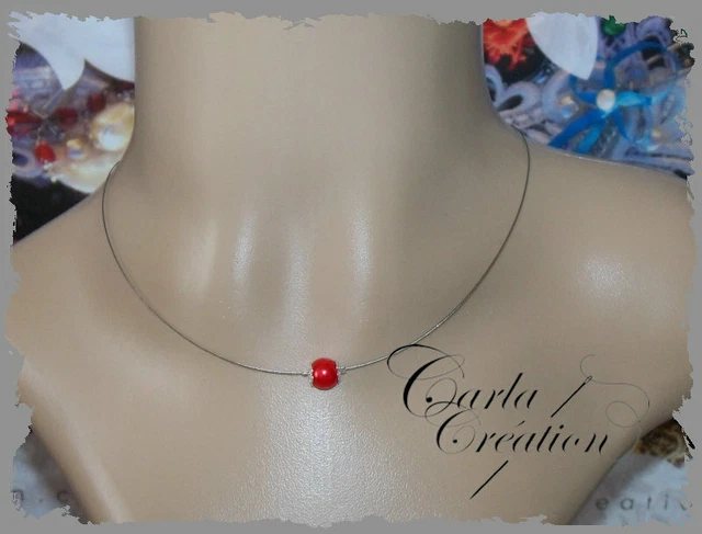 Collier fin à perle nacrée et 2 pendants ornés de petites perles - bijou minimaliste et chic Cérémonie - Mes tites lilis