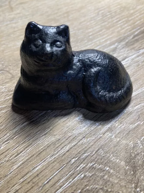 Small Solid Cast Iron Black Cat Figurine 2 1/2" LONG X 1.5” TALL