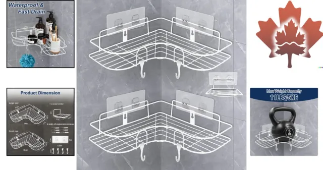 Corner Shower Caddy Set - Space-Saving, Easy Install, Durable, White - 2 Pack