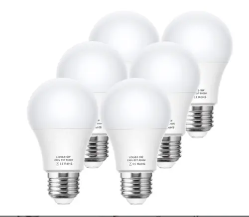 LOHAS LED 9W E27 Bulbs (Cool White 6000K, 6 Pack) screw Non Dimmable (C)