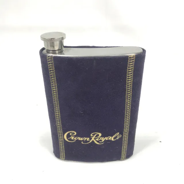 Crown Royal Flask Whiskey Liquor Stainless Steel 8 oz w/ Purple Dustbag Covering