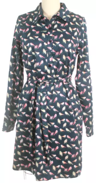 SAMPLE SALE S FROCK SHOP Navy Blue Bird Print Stretch Pullover Shirtdress Pocket