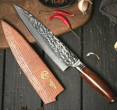 Chef Knife 73 Layers Japanese Damascus Steel Wood Handle Hammered Slicing Beef L