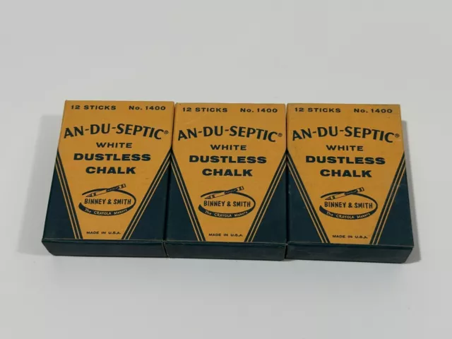 Vintage An-Du-Septic White Dustless Chalk No. 1400 Binney & Smith Used, See  Pics