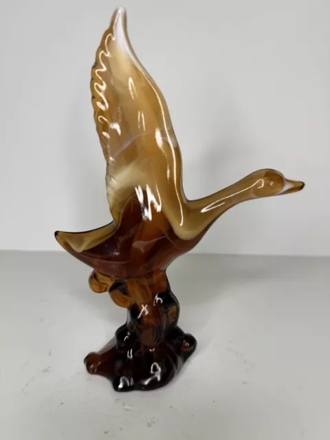 Vintage Imperial Glass Flying Mallard Duck Figurine Caramel Slag 6 3/4 In Tall