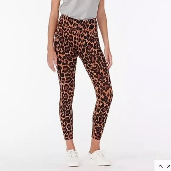 NEW J. Crew Weekend 7/8 High Rise Leopard Slim Fit Double Waistband Leggings XS