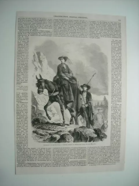 Gravure 1860. Ascension A La Mer De Glace. L’imperatrice Eugenie Avec Son Guide.