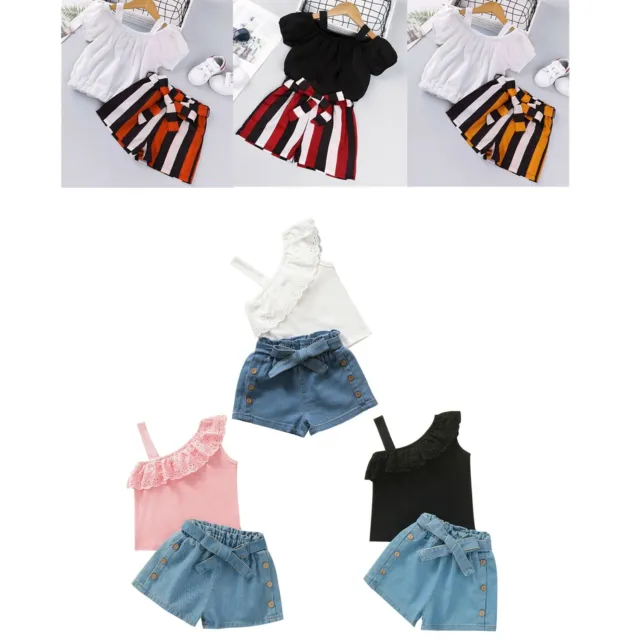 Little Baby Girls Outfits Kids Summer Casualwear Set Top+Denim Shorts Costumes
