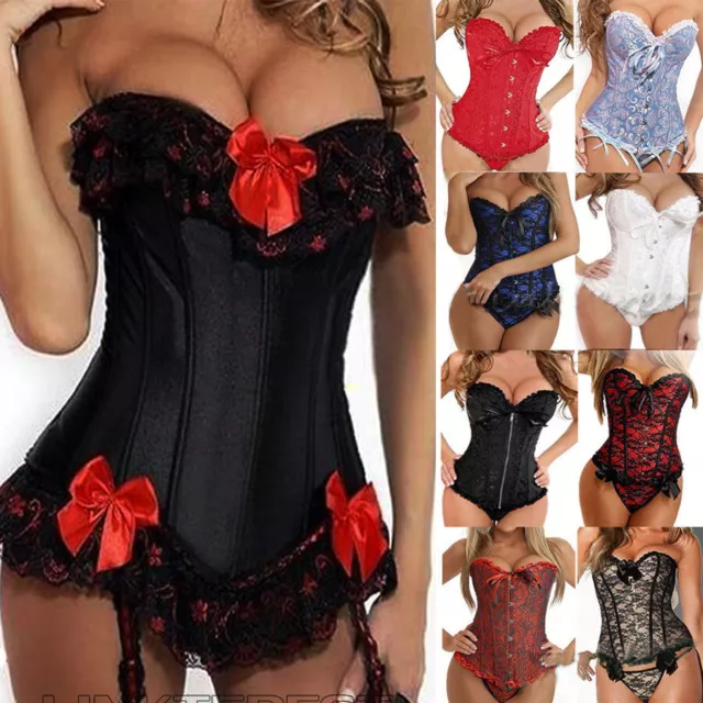 Women Sexy Overbust Boned Corset Burlesque Basque Top Lace-Up Costume Halloween