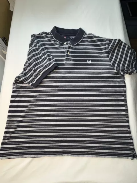 CHAPS Mens Polo Shirt XL Blue Striped Button Up Short Sleeve