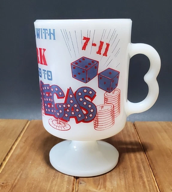 Vtg Milk Glass Coffee Mug To Hell With Work Lets Go To Las Vegas Footed