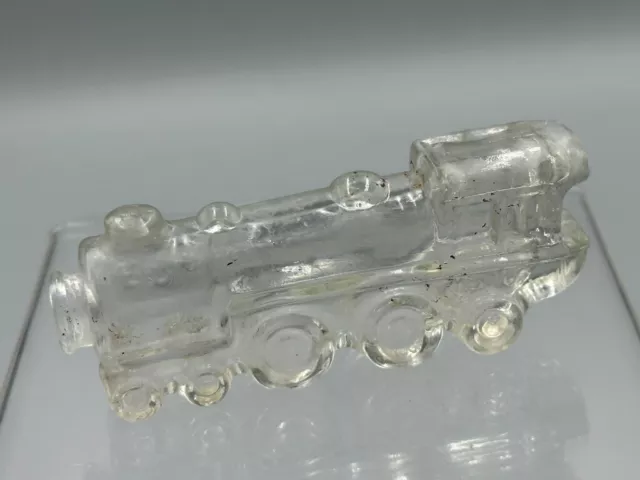 c 1940 Locomotive TRAIN Engine Figural GLASS CANDY CONTAINER Vintage E&A 488