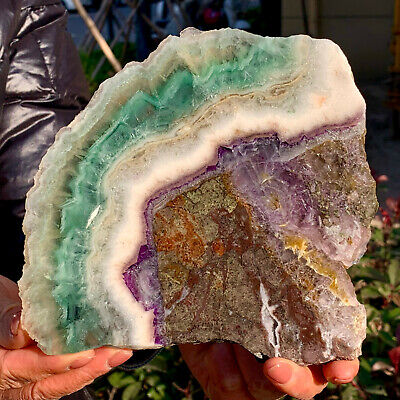 1.55LB Natural beautiful Rainbow Fluorite Crystal Rough stone specimens cure