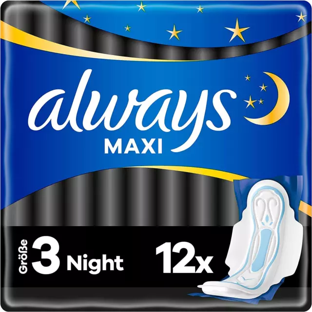 Always Maxi Binden Damen Gr. 3, Night (12 Damenbinden Mit Flügeln) Weich Und Sup