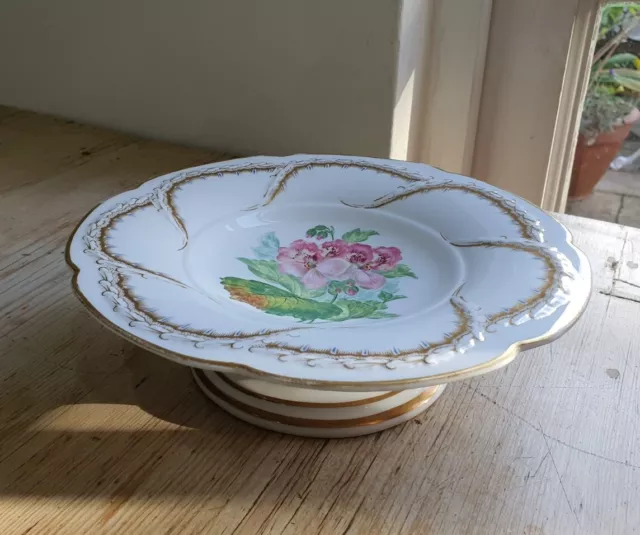 Antique Royal Worcester Porcelain Floral Handpainted Cake Stand Tazza Comport