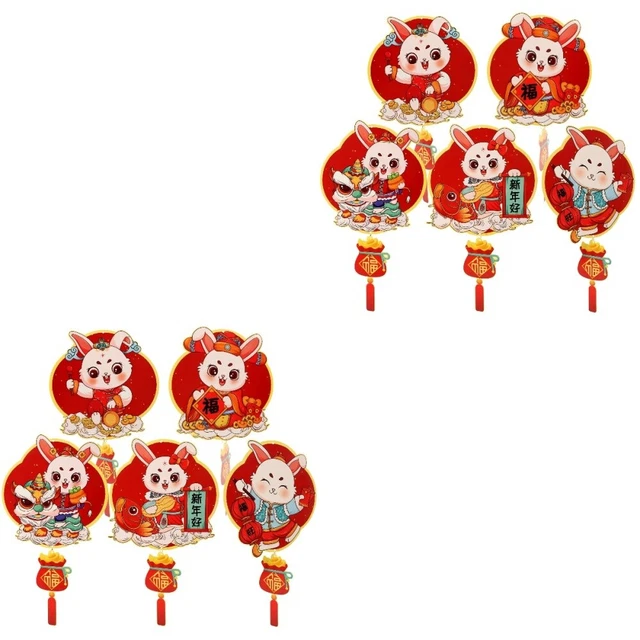 10 Pcs Ornement Du Nouvel An Chinois Pendentif Année Lapin Papier Vacances