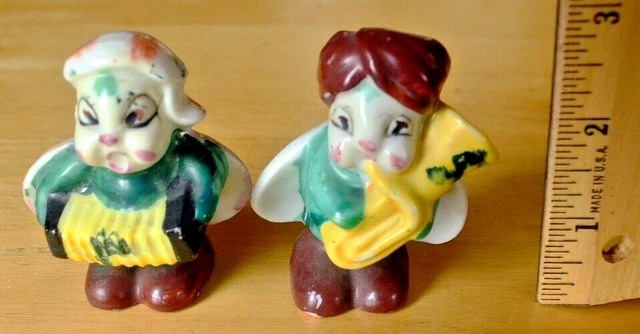 VINTAGE ANTHROPOMORPHIC LADY BUG SALT & PEPPER SHAKERS_MUSICIANS_Accordion_Tuba